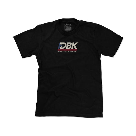 Black crewneck T-shirt with small DBK American Made logo centered on the chest.