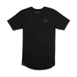 Black premium tall T-shirt with dbk logo on left chest and curved hem