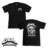 Black youth T-shirt set with small front DBK logo and large back graphic, crew neck.