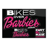 Rectangular sticker pack featuring black and pink bike lettering and emblem.