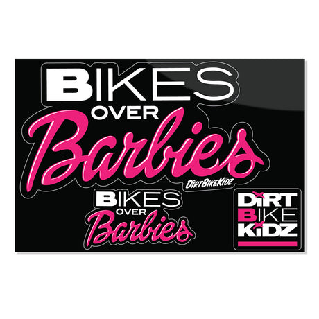 Rectangular sticker pack featuring black and pink bike lettering and emblem.