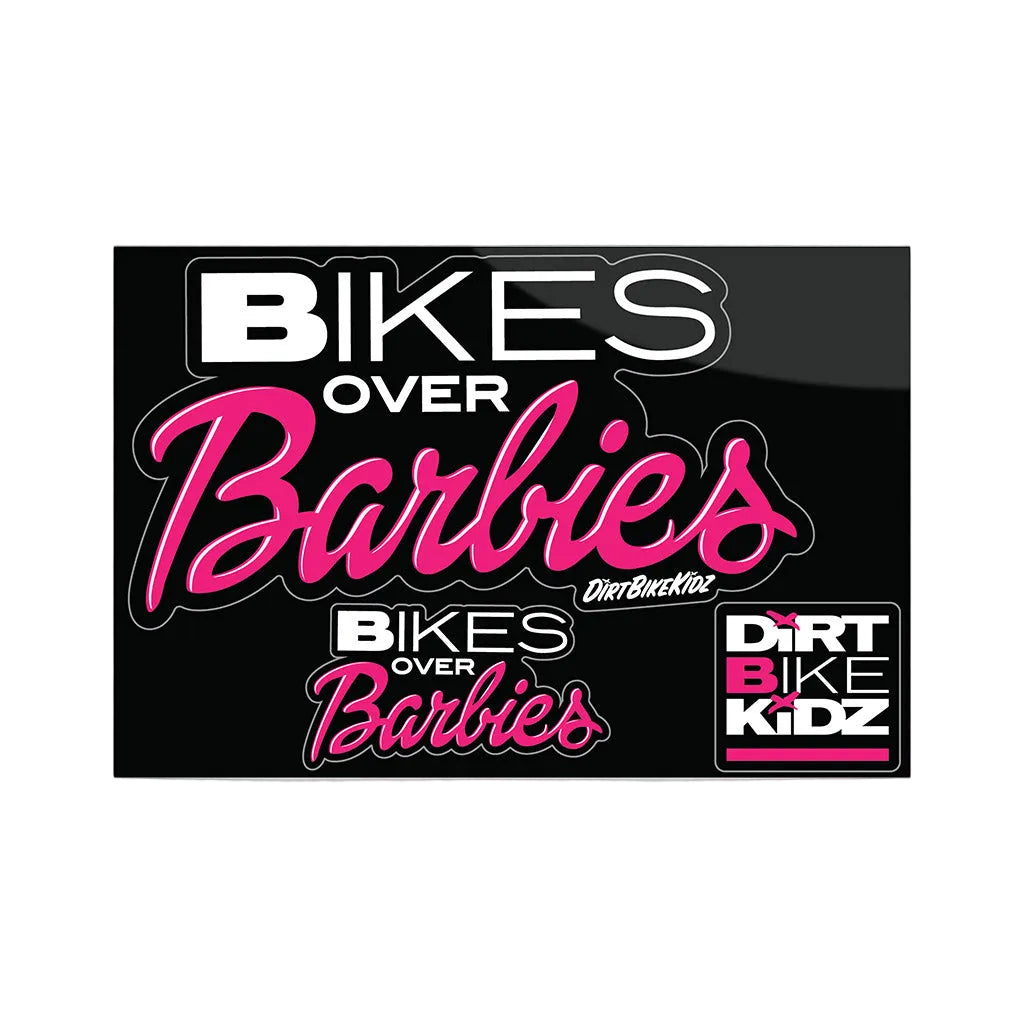 Sticker pack with black and pink bike-themed logo graphics, rectangular design.
