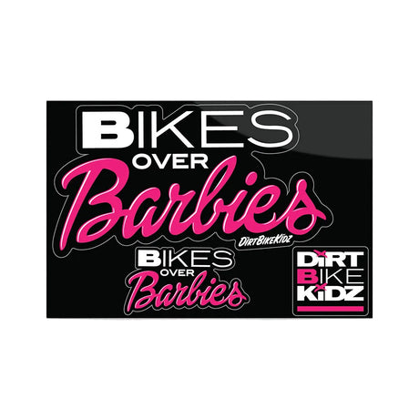 Sticker pack with black and pink bike-themed logo graphics, rectangular design.