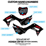 Custom name and number decal placement design for motorbike side panels
