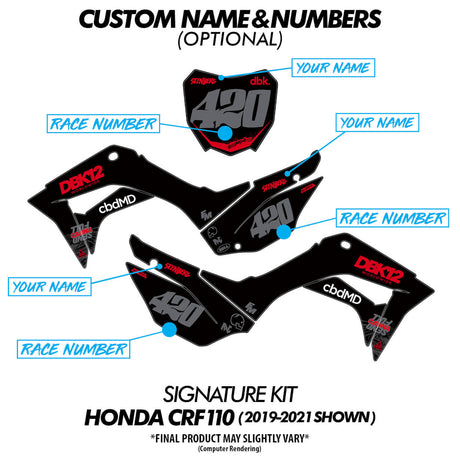 Personalización de calcomanías DBK12: nombre y números para placas laterales y frontal
