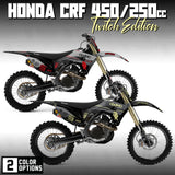 Dirt bike decal kit for CRF: black-and-gray panels with red graphics and logos