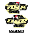 Yellow DZK exhaust sticker pair with Cheech face and Parts Co logo