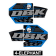 Electric blue DZK exhaust sticker pair with Cheech face and Parts Co logo