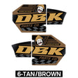 Tan/brown DZK exhaust sticker pair with Cheech face and Parts Co logo