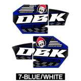 Blue/white DZK exhaust sticker pair with Cheech face and Parts Co logo