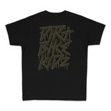 Black youth premium tee back with neon-letter graphic centered on upper back