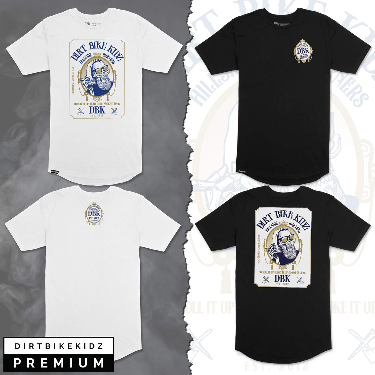 Tall tee set in white and black with DBK logo graphic on the front.