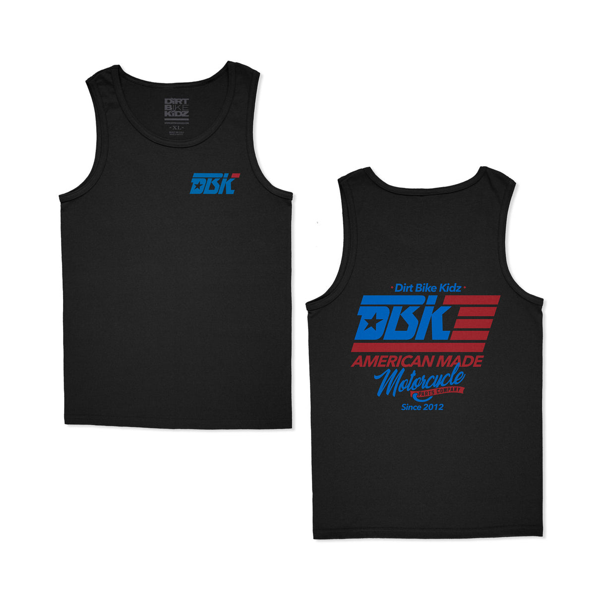 Black tank top front and back view with DBK logo.