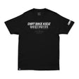 Black crewneck T-shirt with bold front logo graphic and DBK12 sleeve patch