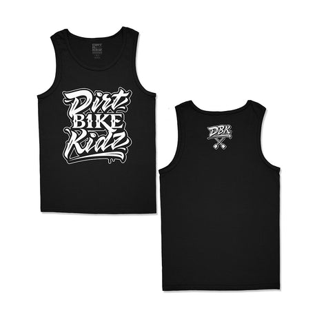Black sleeveless tank top showing front and back “DBK” logo graphics