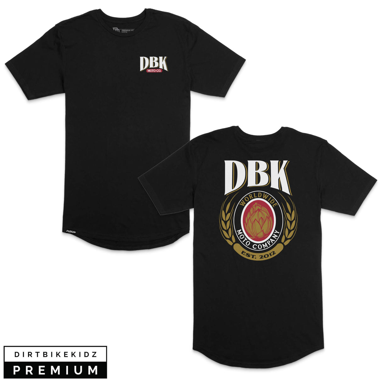 DBK Premium Tall Tee, black, small chest DBK Moto Co. logo