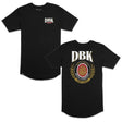 DBK Premium Tall Tee, black, flat-lay front and back views with logo prints