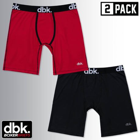 Red and black 2-pack boxer briefs with elastic waistband and front pouch