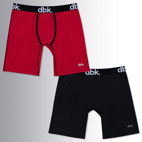 Red and black DBK boxer briefs 2-pack, black contrast waistband and fly pouch