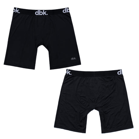 Black boxer briefs pair with elastic waistband and front pouch
