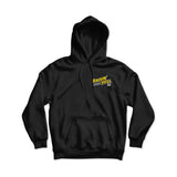 DBK Wreckers Hoodie, black front view with hood and drawstrings, small chest logo