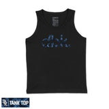 Youth black tank top with sleeveless crew neck and blue “DBK” graphic on front