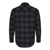 Charcoal plaid flannel button-up shirt back view with buttoned cuffs