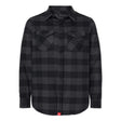 Charcoal plaid flannel button-up shirt with two chest flap pockets