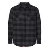 Charcoal plaid flannel button-up shirt with two chest flap pockets