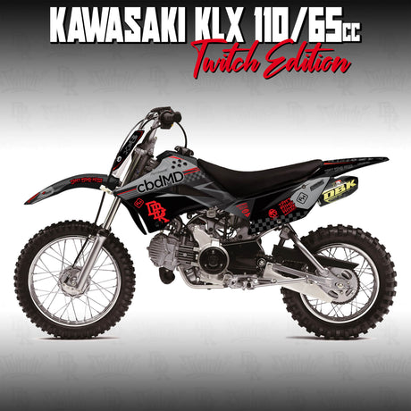 Kawasaki KLX 110/65 kit decorativo rojo/gris descolorido, vista lateral completa