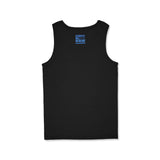 Black kids tank top back view with small blue Dirt Bike Kidz logo.