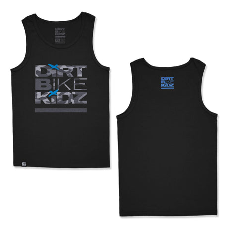 Black kids tank top set showing front graphic and back logo.