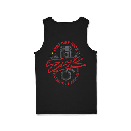 Kids black tank top with large Dirt Bike Kidz logo graphic at center front