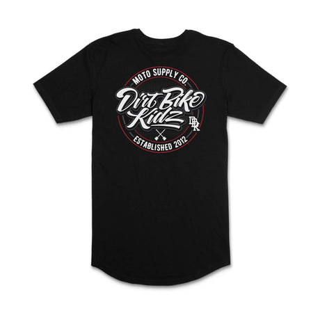 Black back tall tee with large Moto Supply Co. graphic