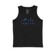 Youth black tank top front view with blue “DBK” logo and crew neckline