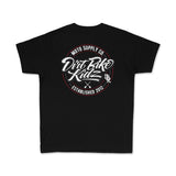 Black youth premium tee with Moto Supply Co. circular Drift Bike Kidz logo on back.