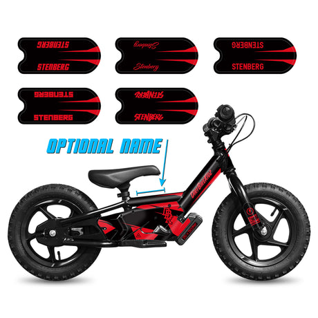 Stacyc Signature Series balance bike with rider name optional panel placement