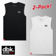 Black athletic tank top with dbk logo at chest and red tag at hem