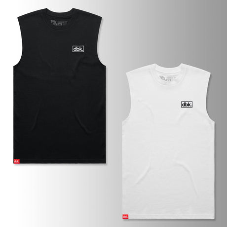 Athletic tank top pair: black and white styles with dbk chest logos