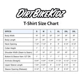 T-shirt size chart with body measurements for sizes S to 3XL