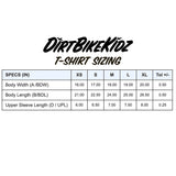 Youth T-shirt sizing chart with measurement table for XS–XL