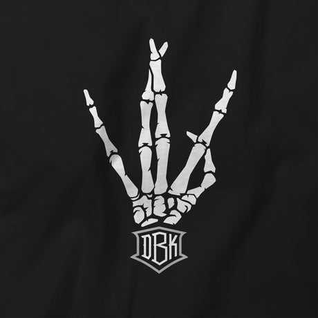 Black T-shirt with white hand emblem graphic on front