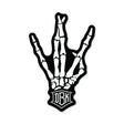 Black and white hand graphic sticker with ORB logo shield