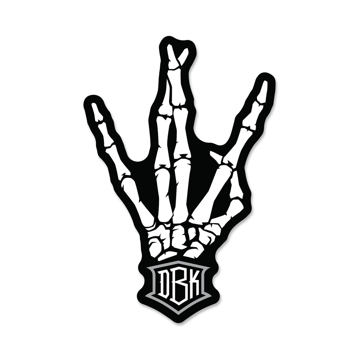 Black and white hand graphic sticker with ORB logo shield