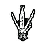 Black and white hand graphic sticker with ORB logo shield