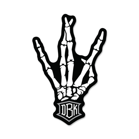 Black and white hand graphic sticker with ORB logo shield