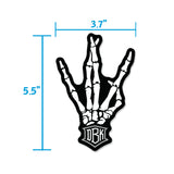 Hand graphic sticker (3.7in x 5.5in) in black and white with ORB shield