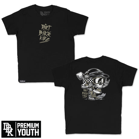 Youth black premium tee with front “Dirt Bikes Kidz” graphic