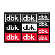 Sticker pack set of dbk logo stickers in red and black boxes