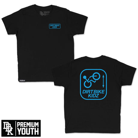 Black youth premium tee set with Dirtbike Kidz logo on chest and large back graphic
